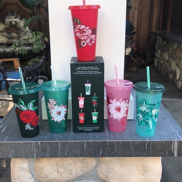Starbucks Set of 5 Christmas Reusable Cold Cups. Holiday 16 oz cups New In Box - Picture 5 of 15